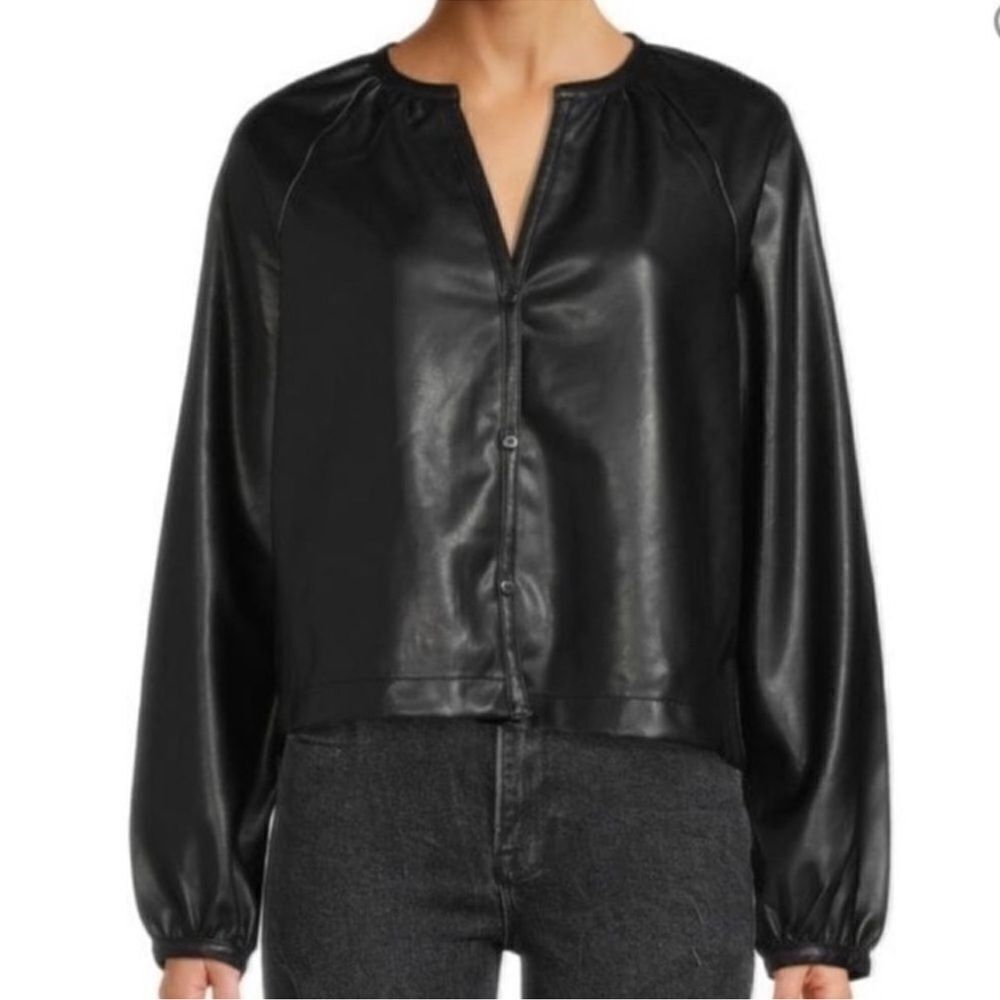 Avec Les Filles Puff Sleeve Faux Leather Shirt Jacket large